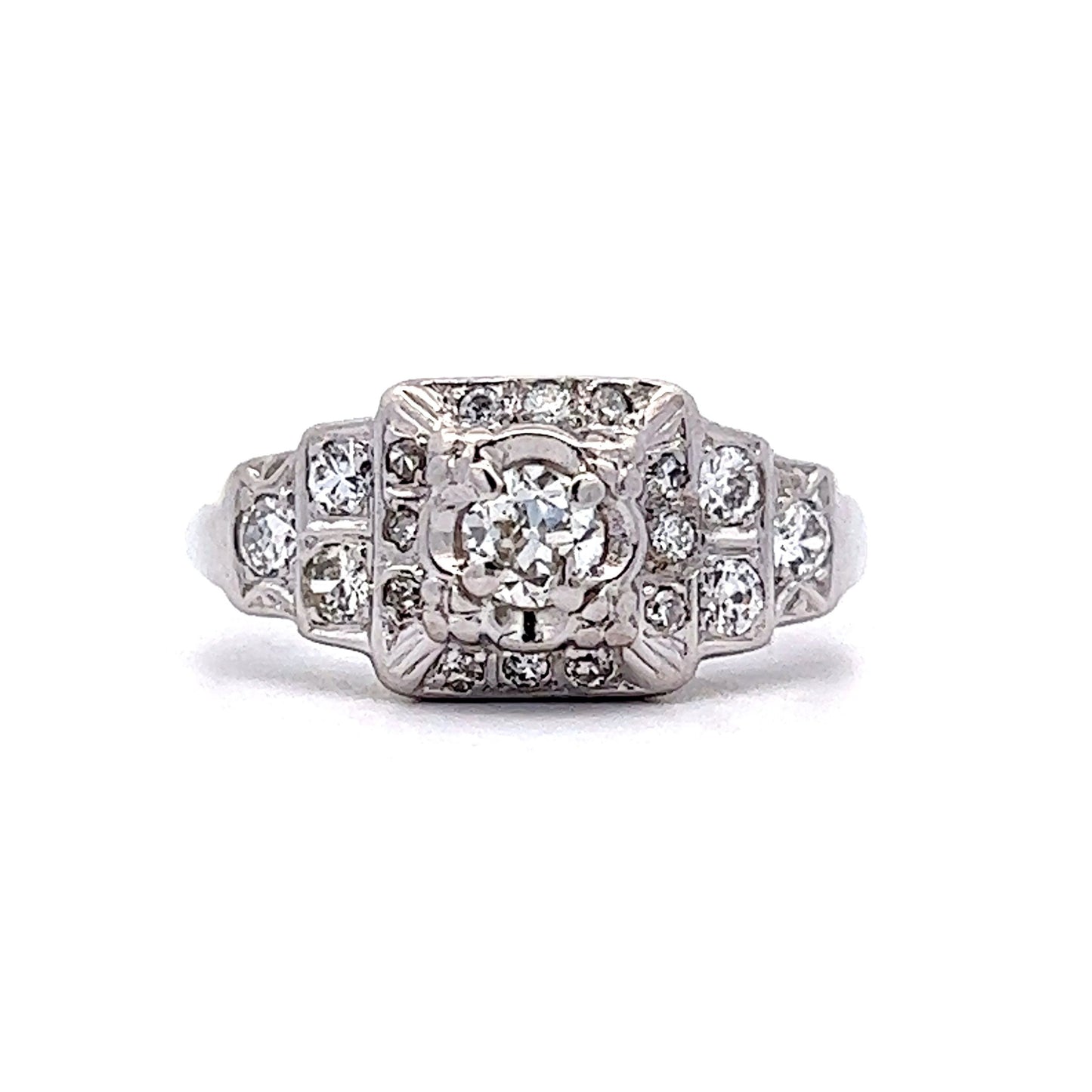 Vintage Art Deco Step Engagement Ring in 14k White Gold