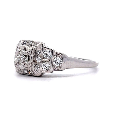Vintage Art Deco Step Engagement Ring in 14k White Gold