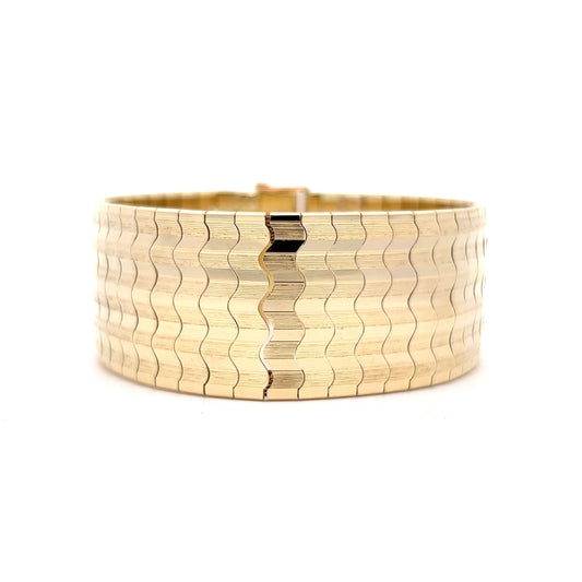 Wide Textured Bracelet in 14k Yellow Gold