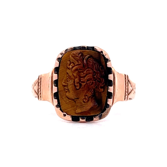 Victorian Tiger's Eye Cameo Right Hand Ring in 10k Yellow Gold