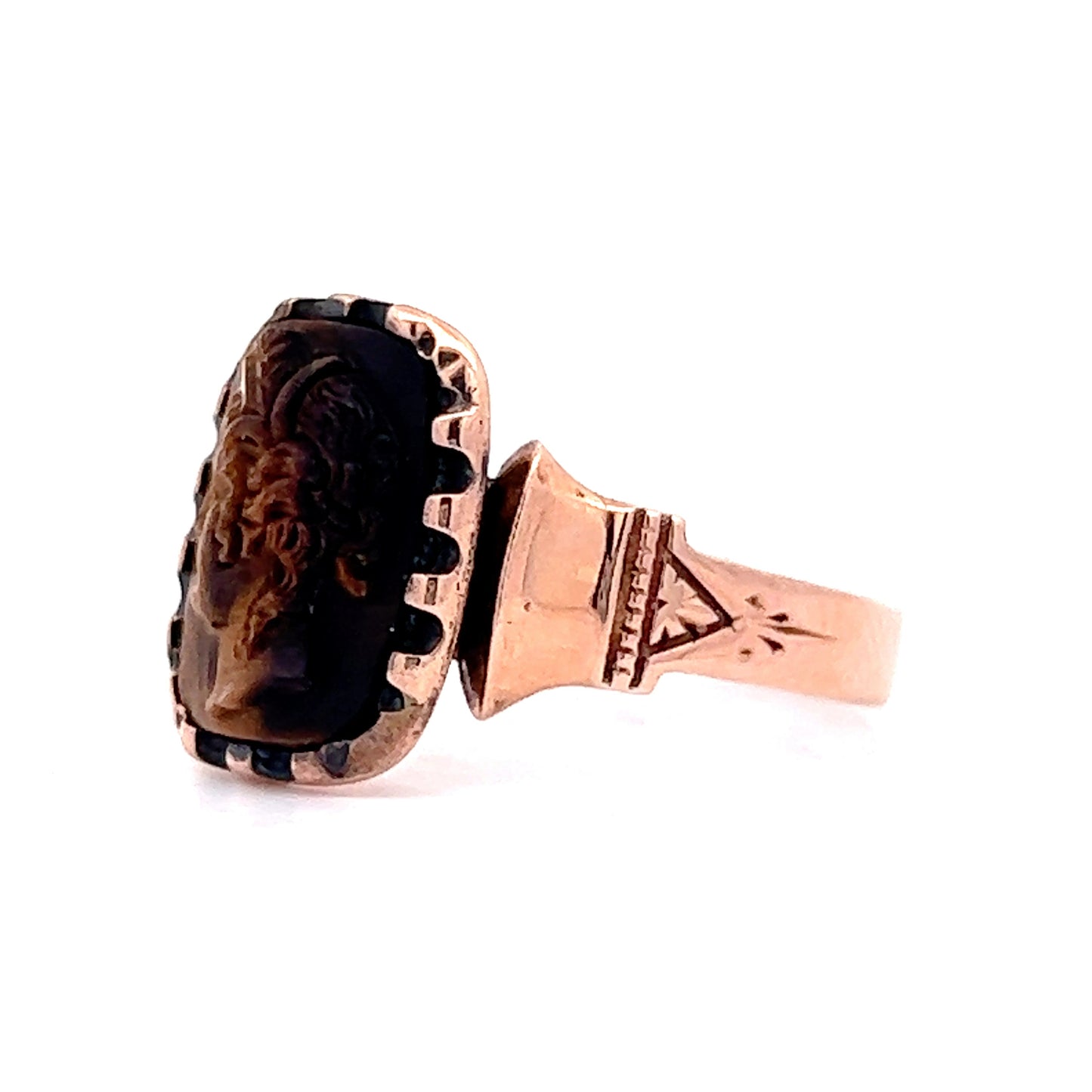 Victorian Tiger's Eye Cameo Right Hand Ring in 10k Yellow Gold