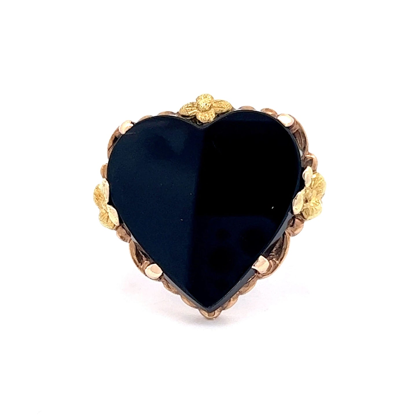 Antique Heart Shaped Onyx Ring in 10k Rose & Yellow Gold