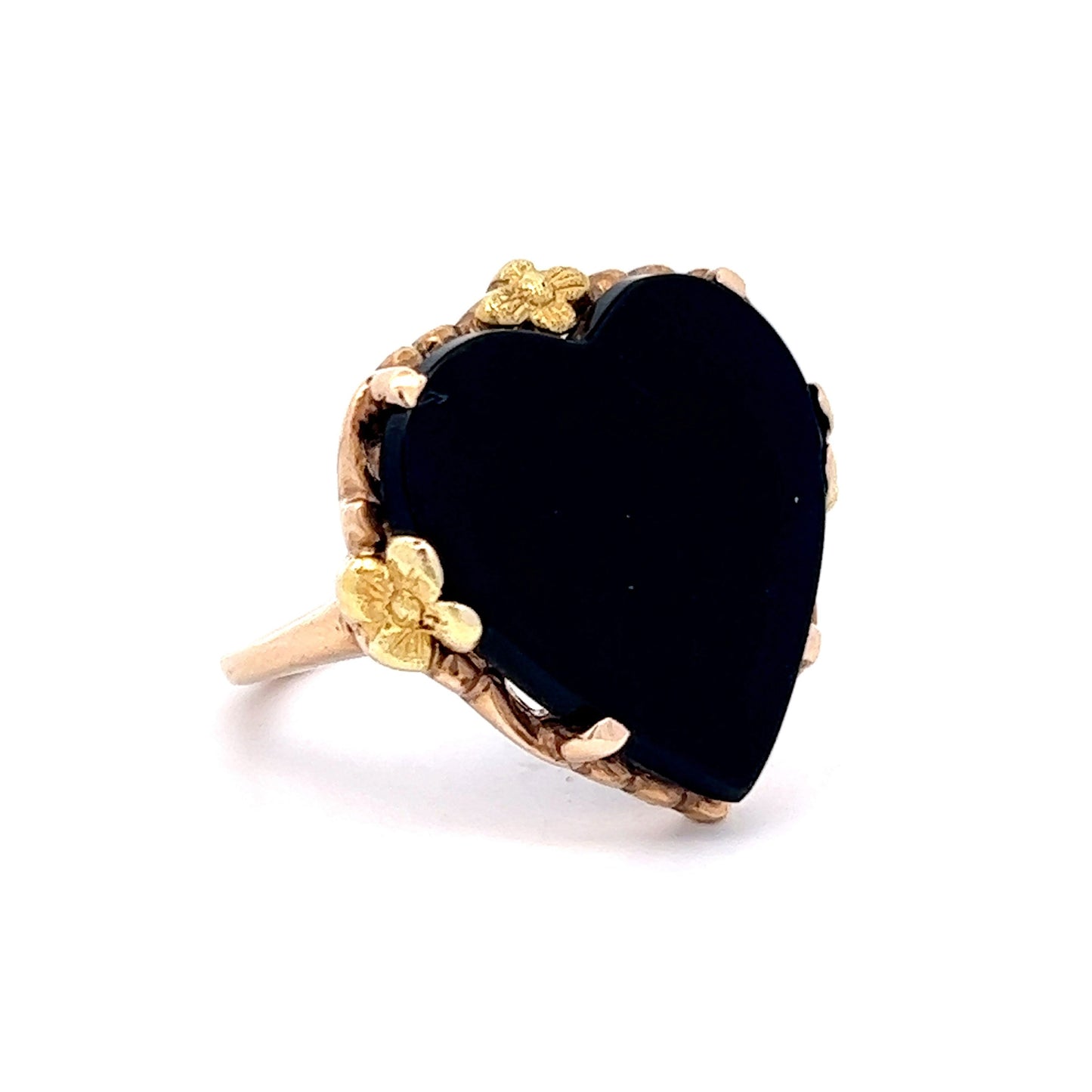 Antique Heart Shaped Onyx Ring in 10k Rose & Yellow Gold