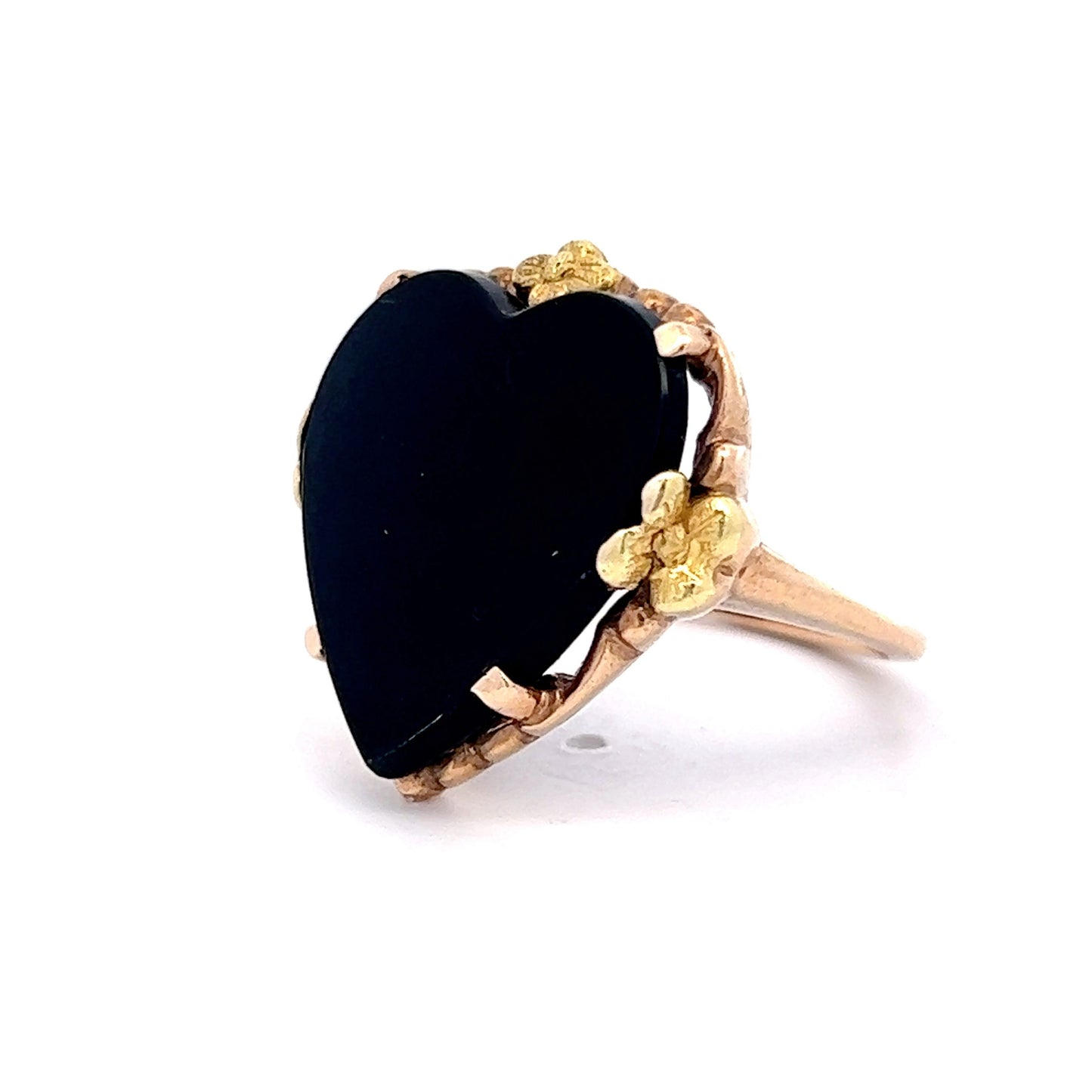 Antique Heart Shaped Onyx Ring in 10k Rose & Yellow Gold