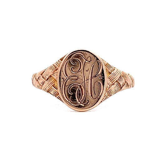 Vintage Victorian Engraved Signet Ring in 14k Yellow Gold