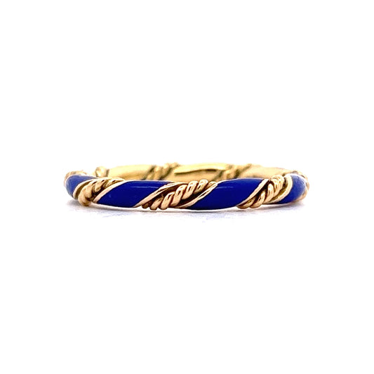 Blue Enamel Rope Stacking Band in 18k Yellow Gold