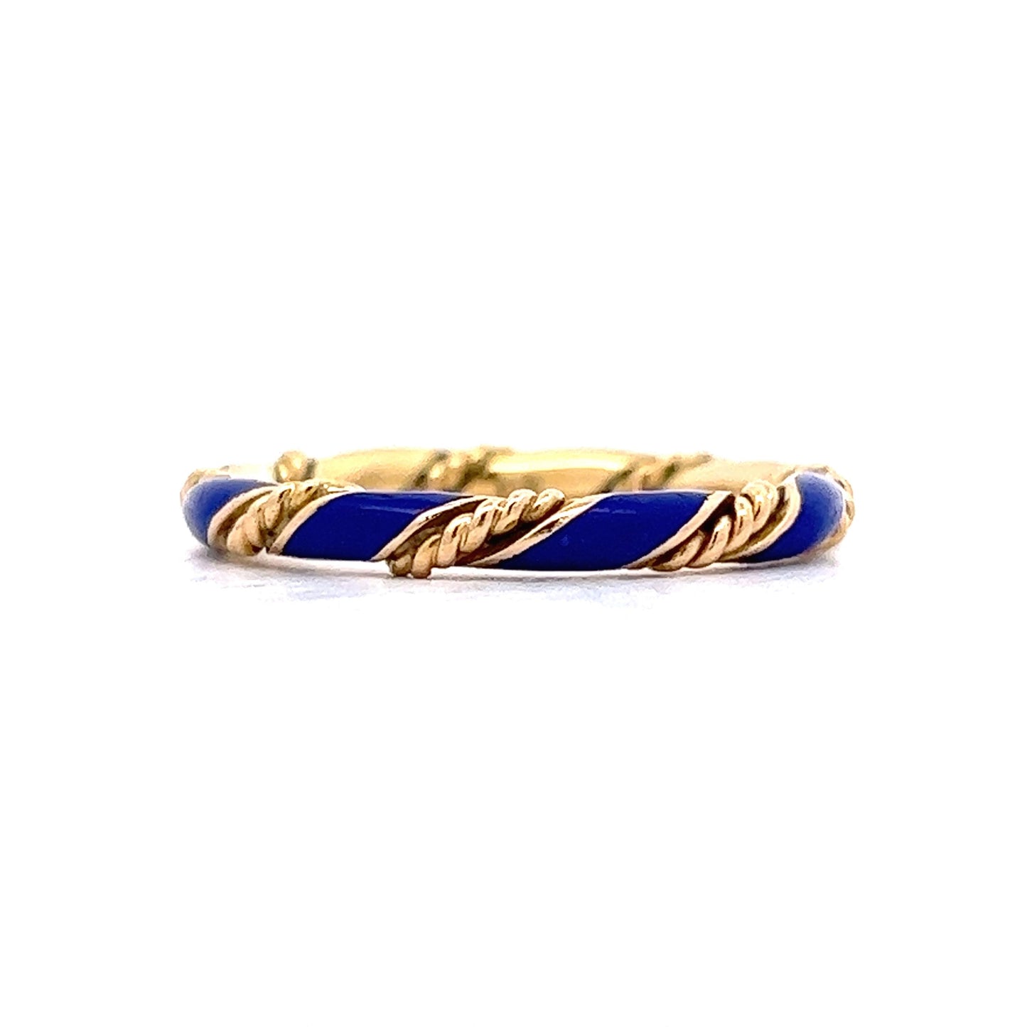 Blue Enamel Rope Stacking Band in 18k Yellow Gold