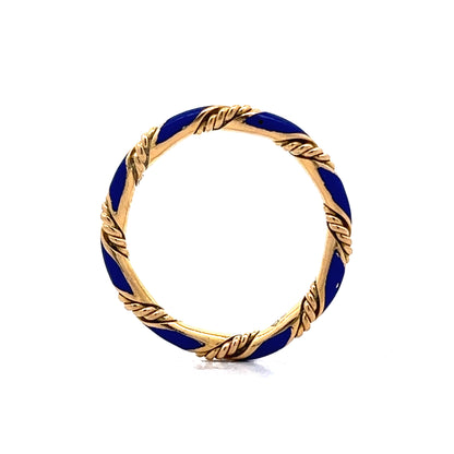 Blue Enamel Rope Stacking Band in 18k Yellow Gold