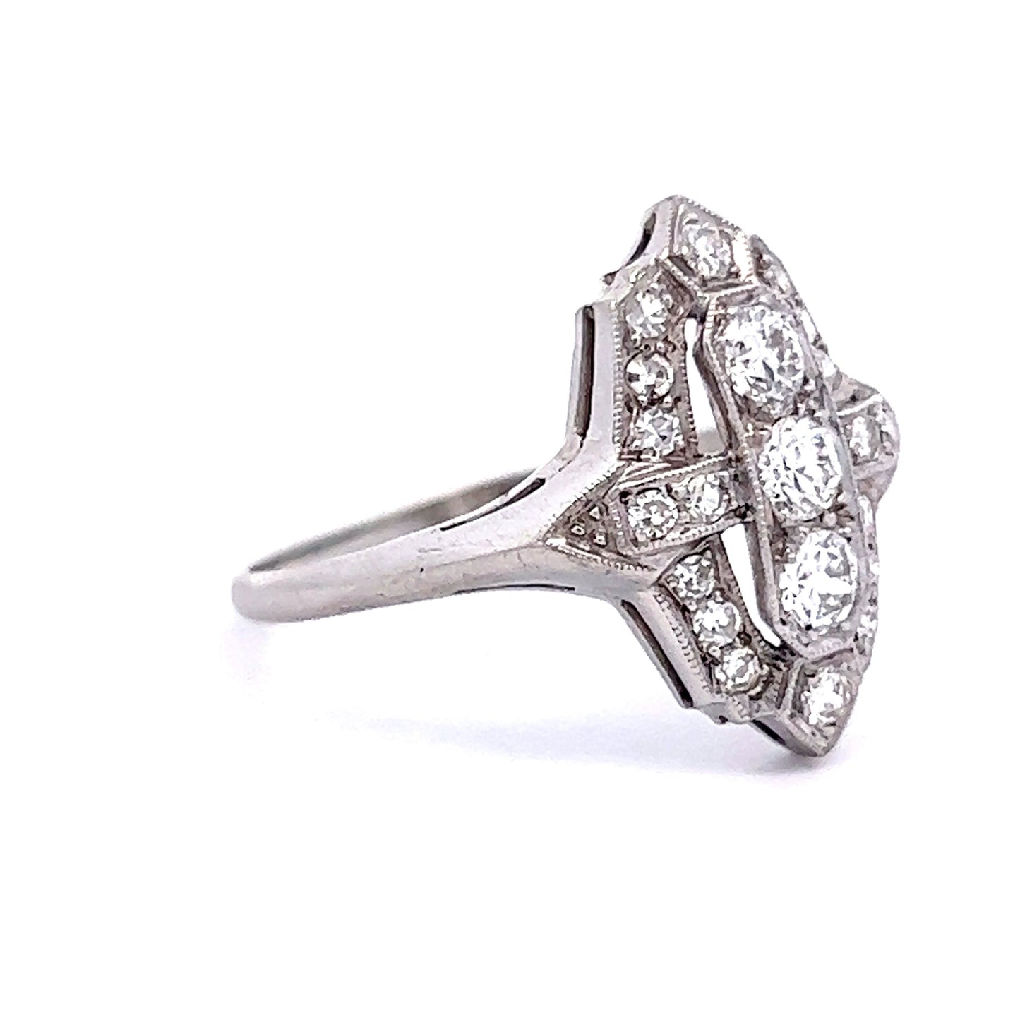 Vintage Art Deco Diamond Cocktail Ring in Platinum