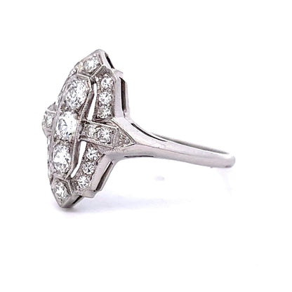 Vintage Art Deco Diamond Cocktail Ring in Platinum