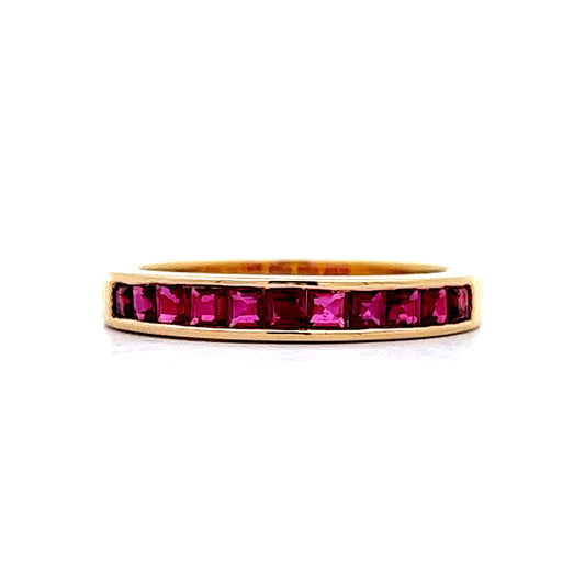 .62 Square Cut Ruby Wedding Band in 18k Yellow Gold