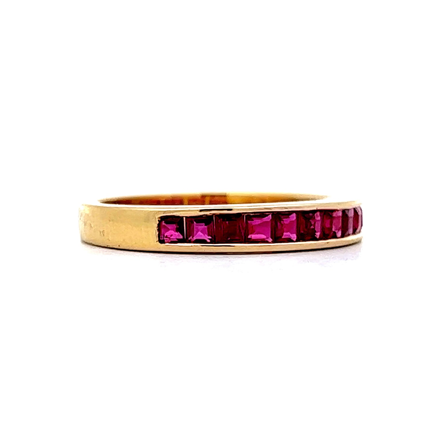 .62 Square Cut Ruby Wedding Band in 18k Yellow Gold