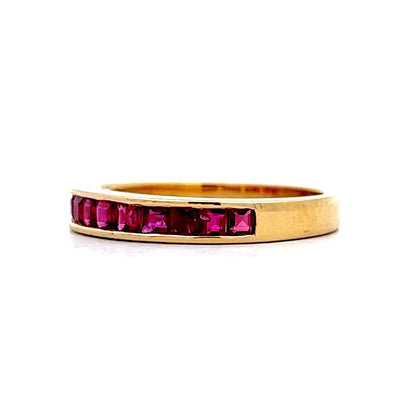 .62 Square Cut Ruby Wedding Band in 18k Yellow Gold