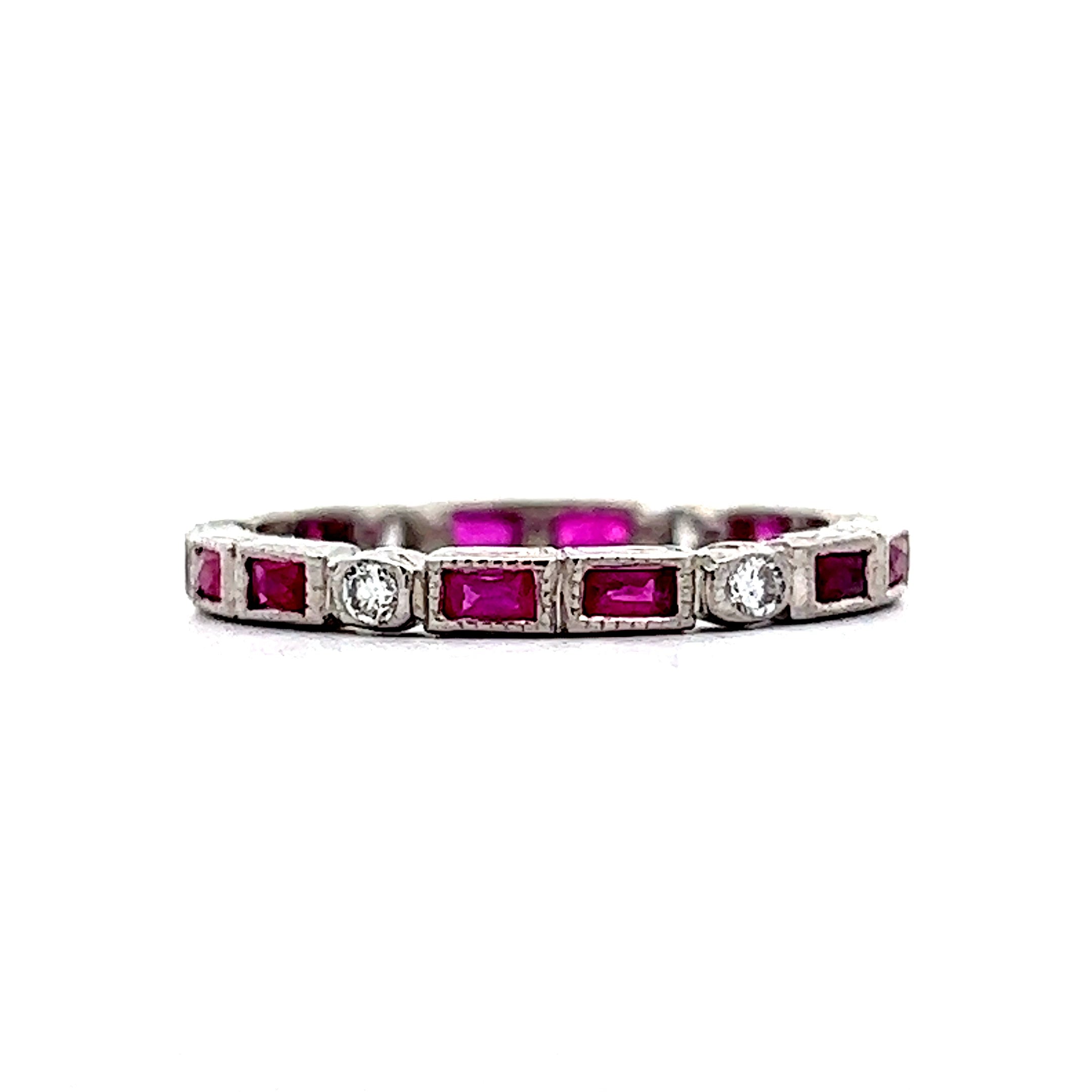 Ruby & Diamond Stacking Band in 18k White Gold - Filigree Jewelers