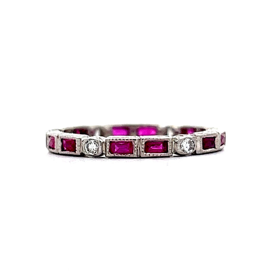 Ruby & Diamond Stacking Band in 18k White Gold