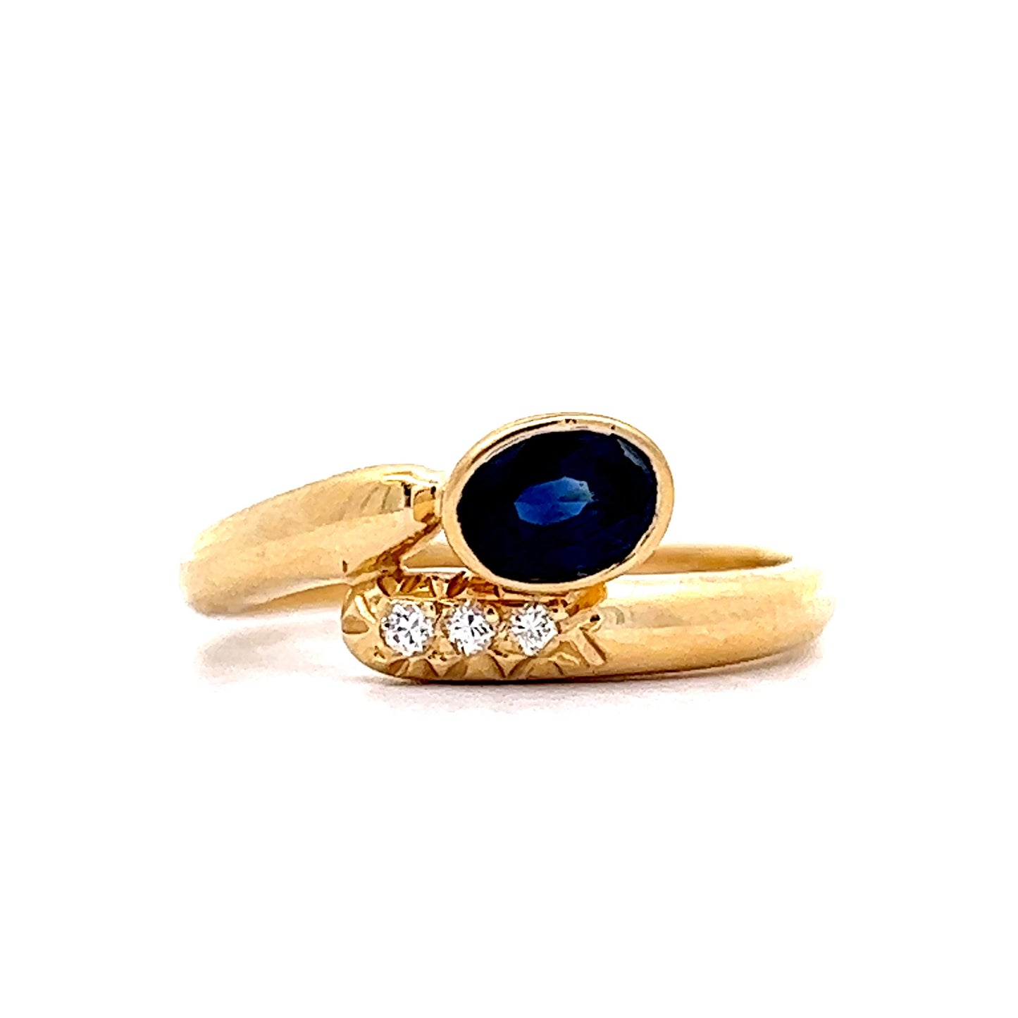 Sapphire & Diamond Bypass Ring in 18k Yellow Gold