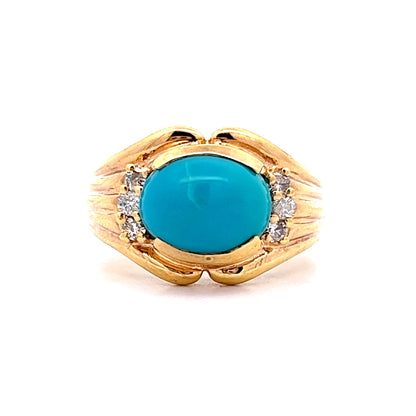 2.92 Turquoise & Diamond Cocktail Ring in 14k Yellow Gold