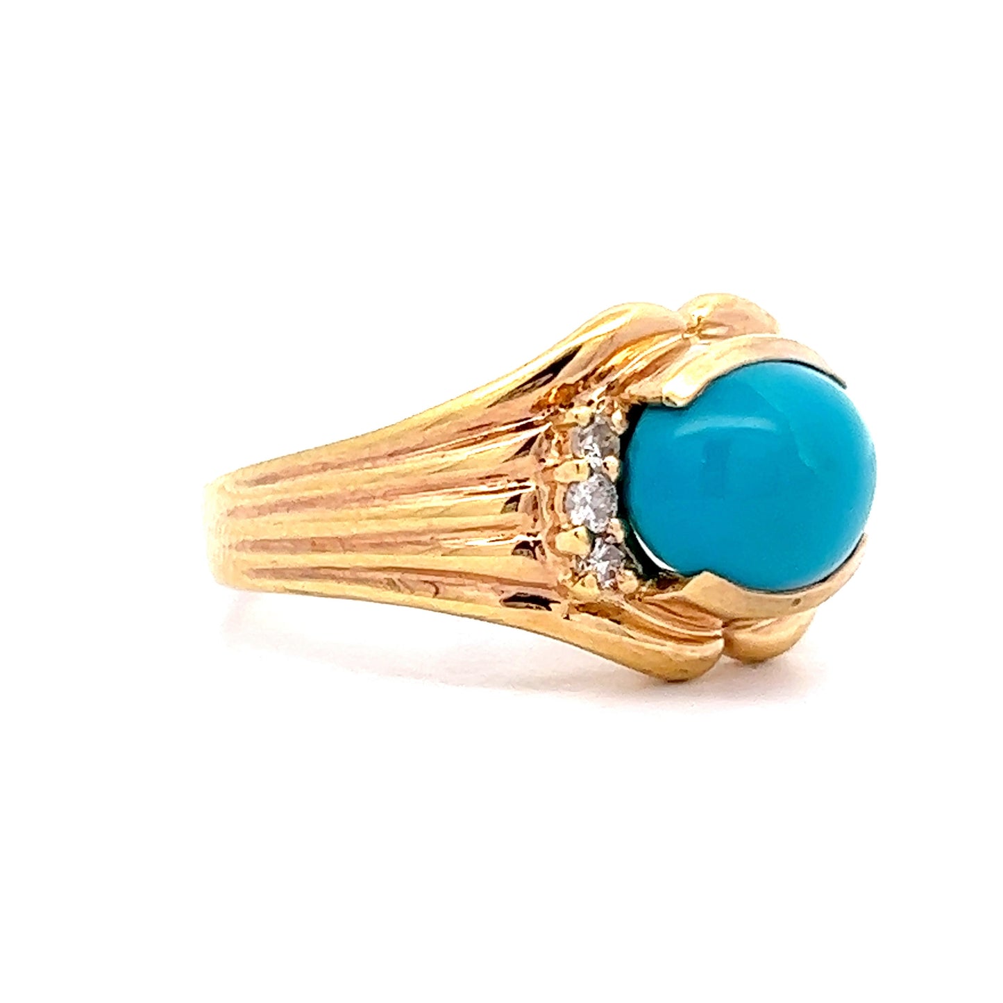 2.92 Turquoise & Diamond Cocktail Ring in 14k Yellow Gold