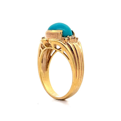 2.92 Turquoise & Diamond Cocktail Ring in 14k Yellow Gold