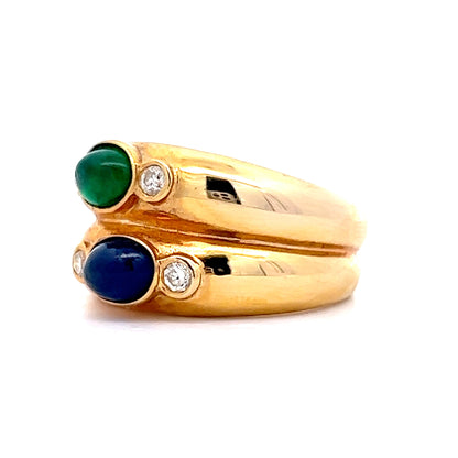 Sapphire & Emerald Ring in 18k Yellow Gold