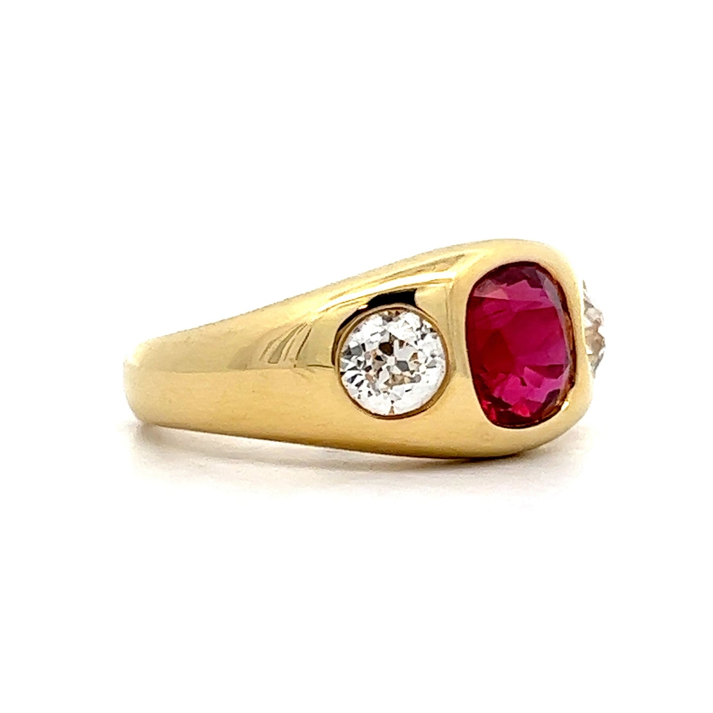 2.04 Ruby Three-Stone Cocktail Ring in 18k Yellow Gold