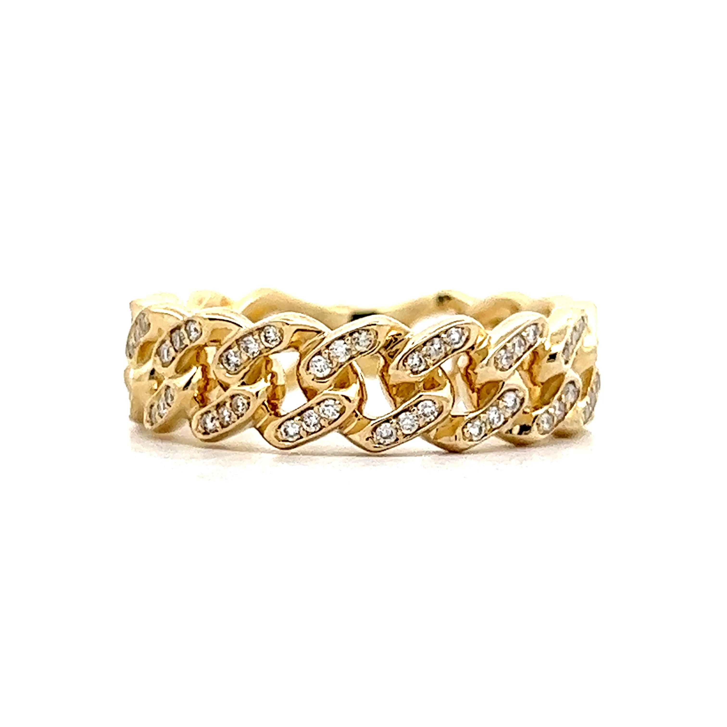 14k Yellow Gold Pave Diamond Cuban Link Ring