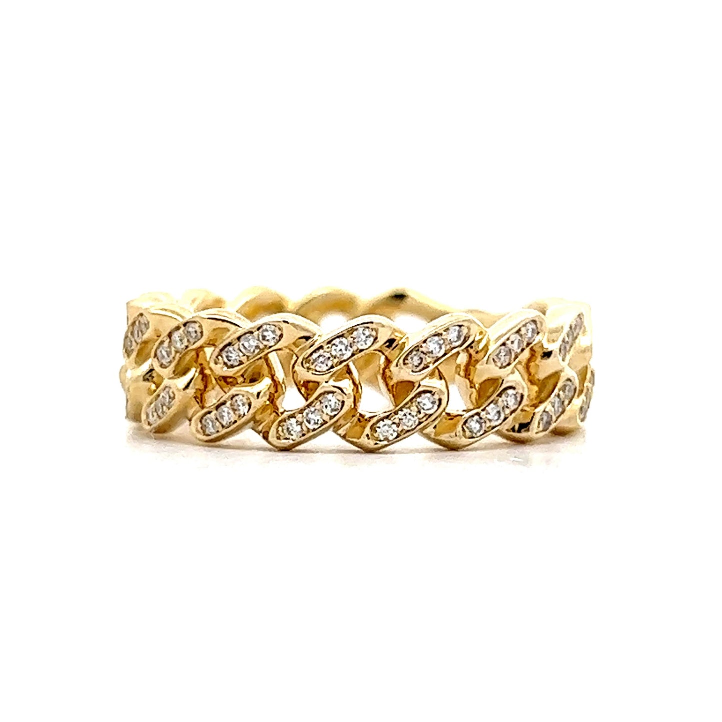 Diamond Eternity Cuban Link Ring in 14k Yellow Gold