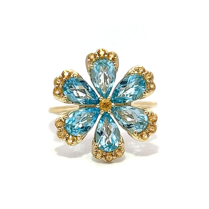 Blue Topaz & Citrine Statement Ring in 14k Yellow Gold