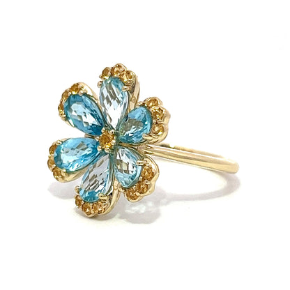 Blue Topaz & Citrine Statement Ring in 14k Yellow Gold