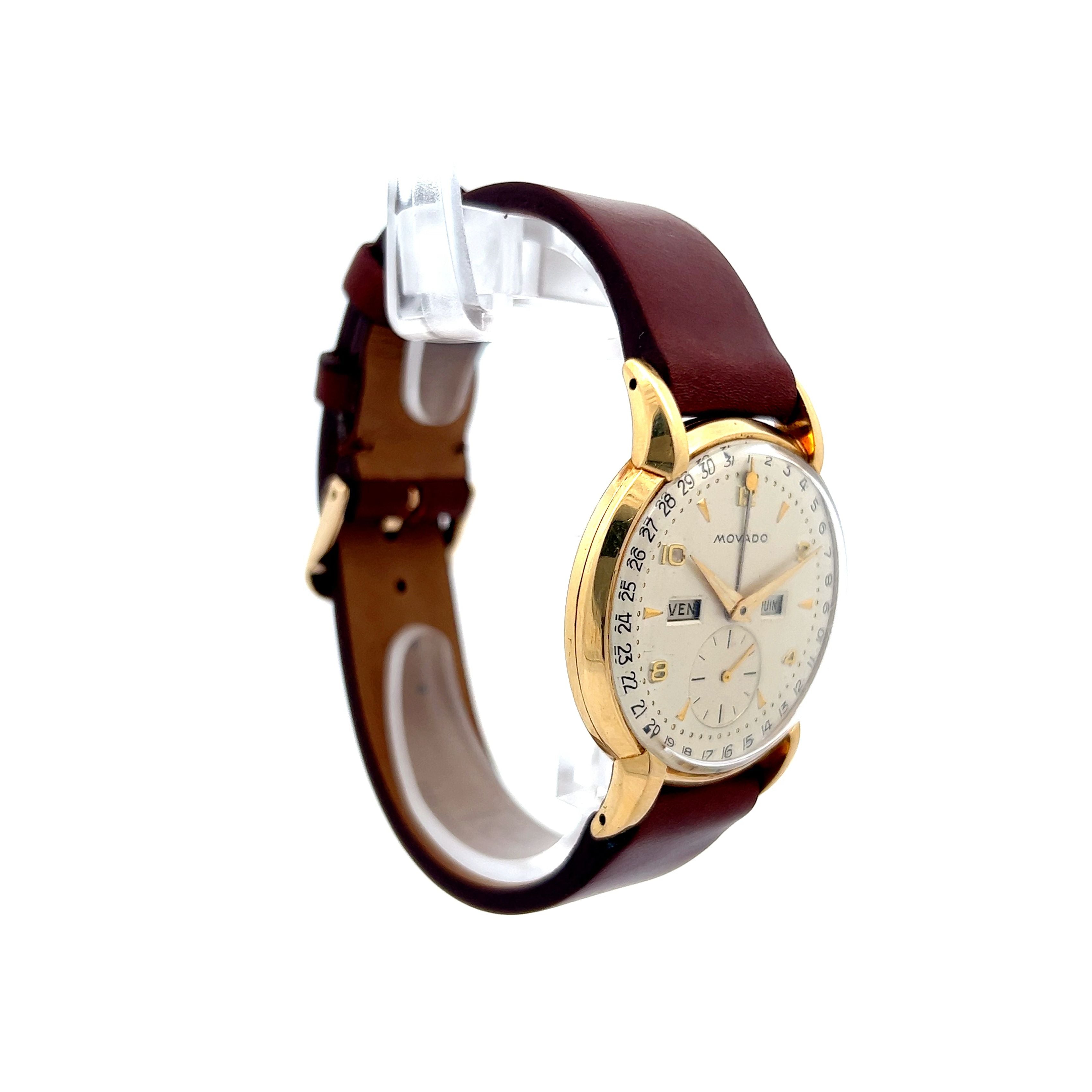 Neo 18金張り 大正時代末 ヴィンテージ ペンシル Vintage 1950's Movado Triple Calendar Watch 4862 in 18k Yellow