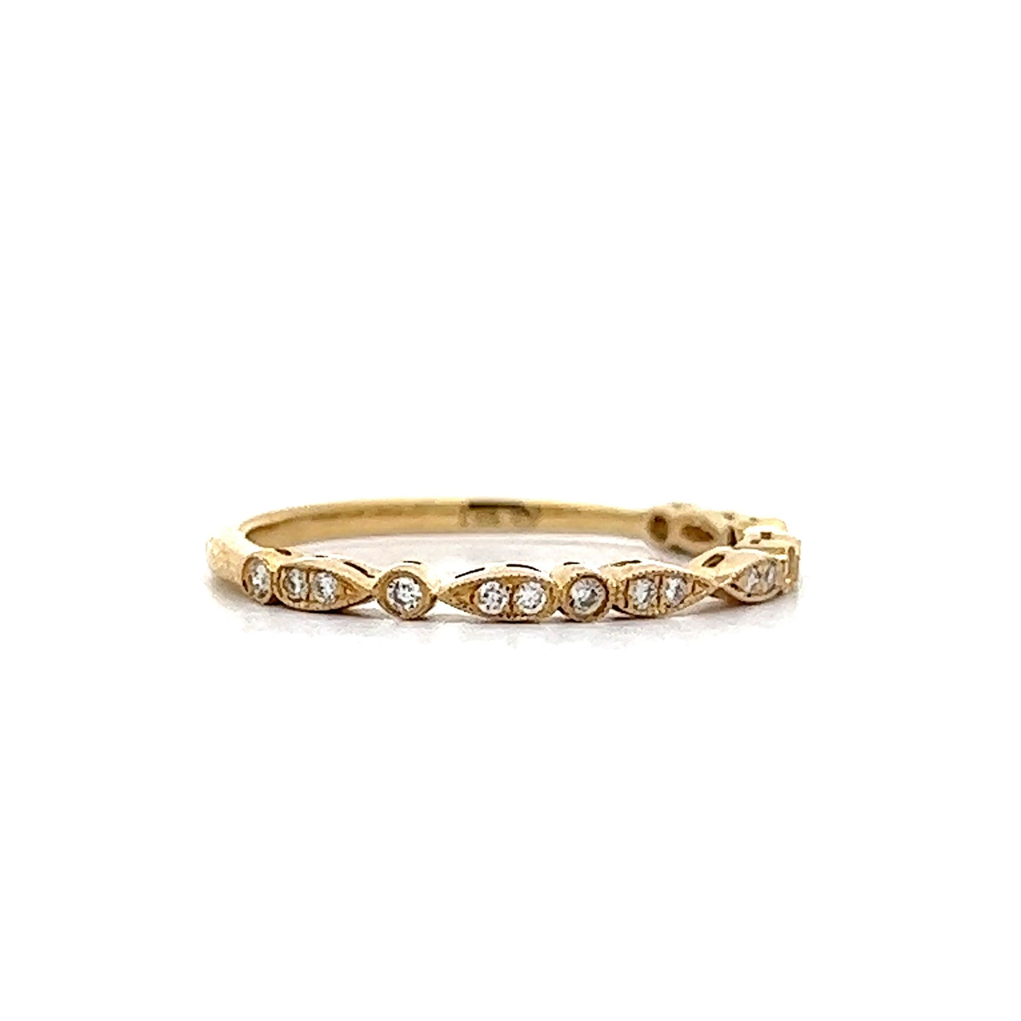 .10 Diamond Bezel Milgrain Wedding Band in 14k Yellow Gold