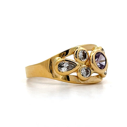 Amethyst & Diamond Cocktail Ring in Yellow Gold