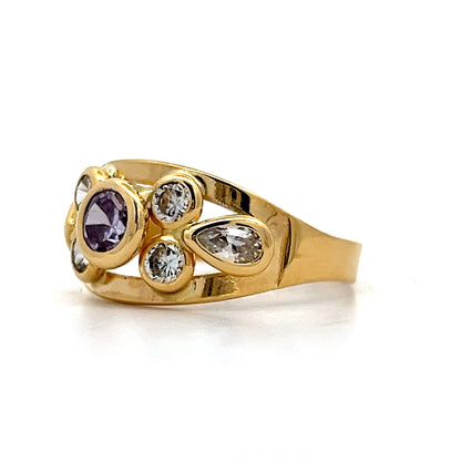Amethyst & Diamond Cocktail Ring in Yellow Gold