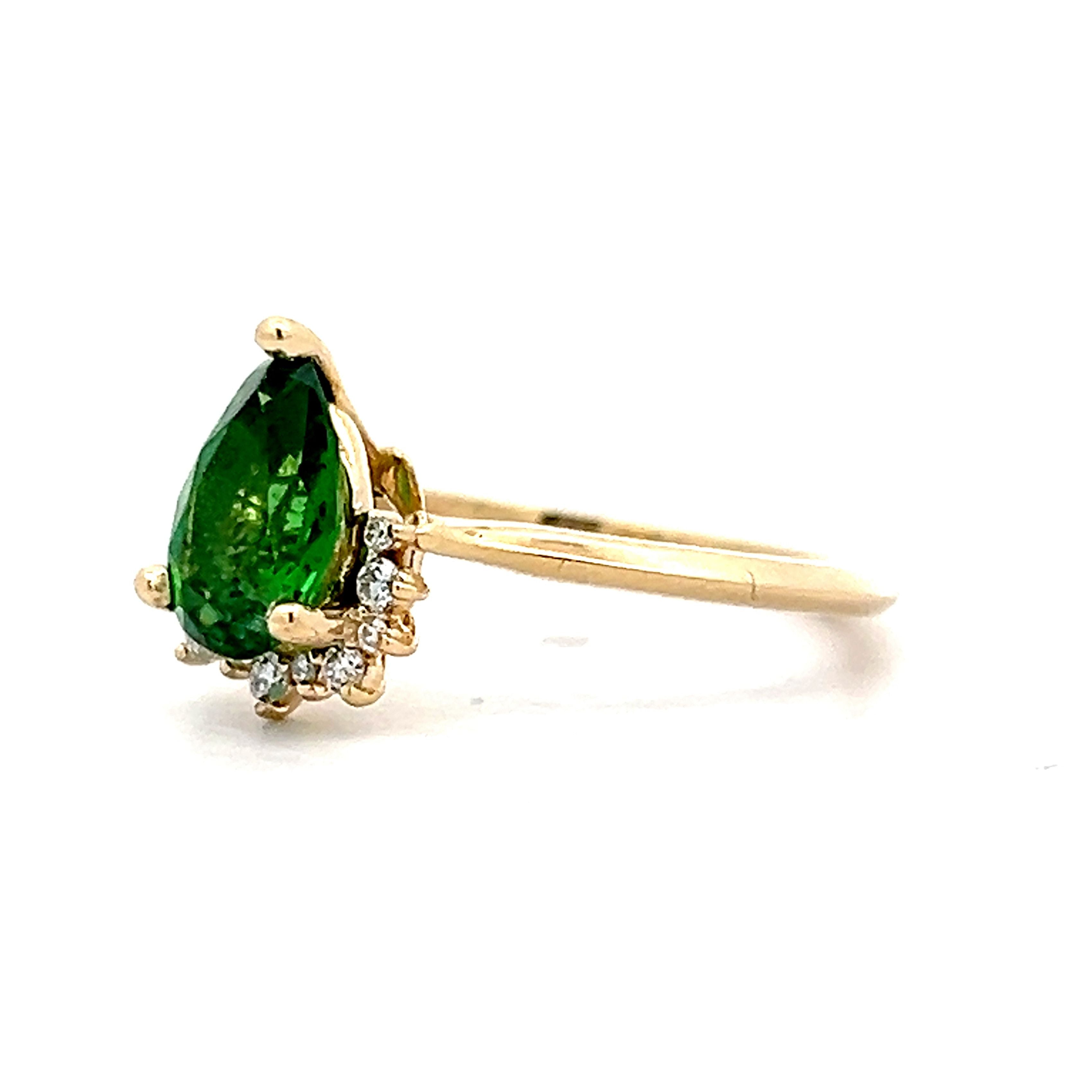 Emerald Cut Tsavorite Garnet And Diamond Bypass Ring In 14Kt White Gold