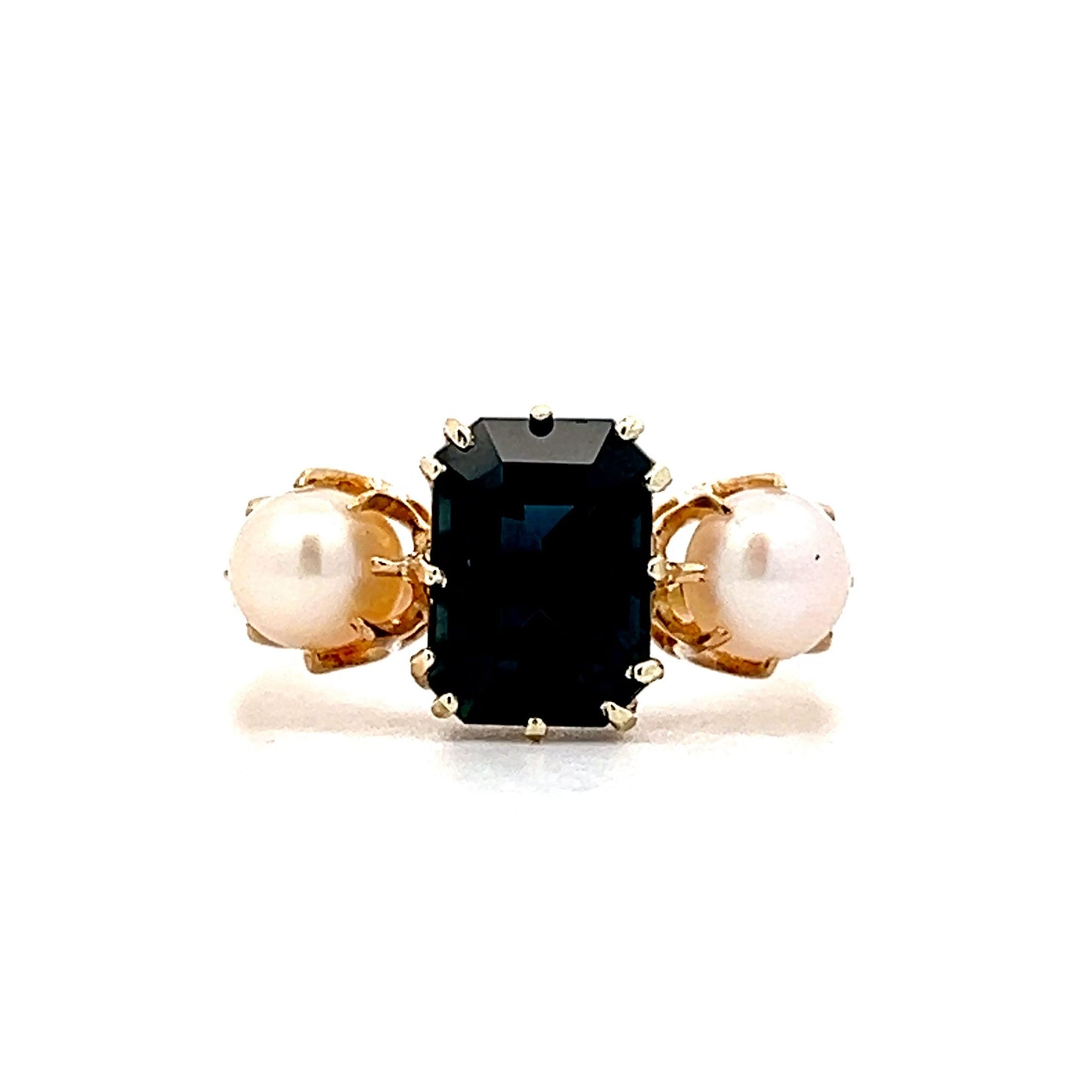 Victorian Sapphire & Pearl Ring in 18k Yellow Gold