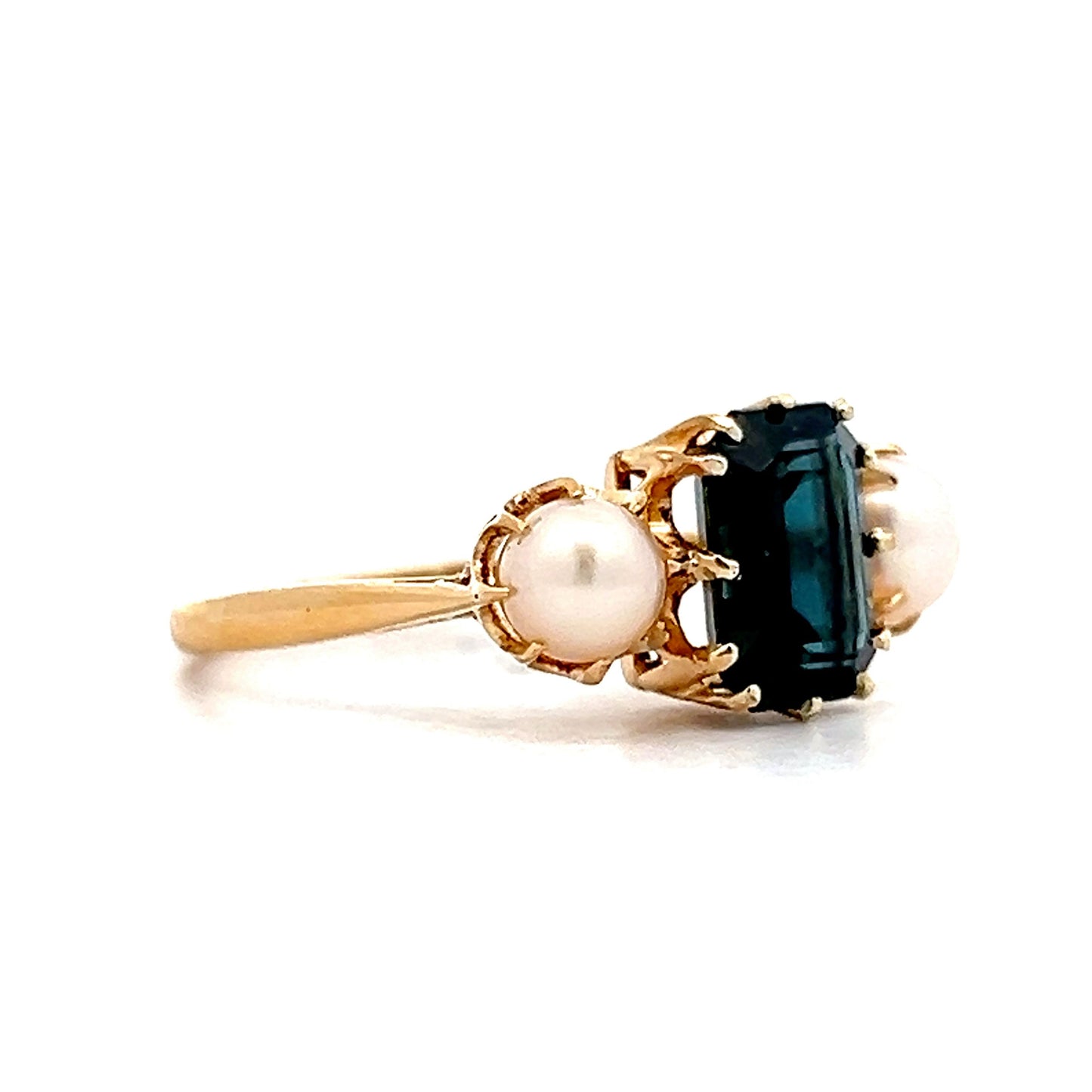 Victorian Sapphire & Pearl Ring in 18k Yellow Gold