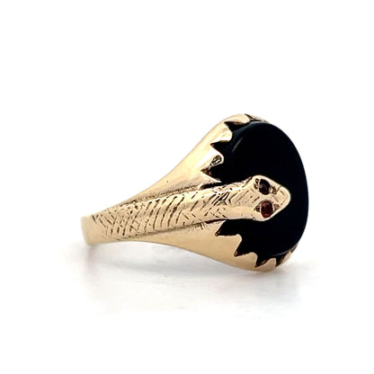 Antique Victorian Onyx & Citrine Snake Ring in 9K Yellow Gold