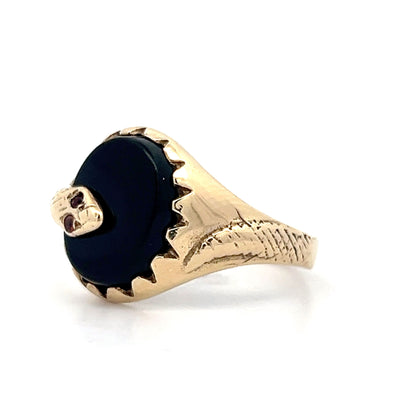 Antique Victorian Onyx & Citrine Snake Ring in 9K Yellow Gold