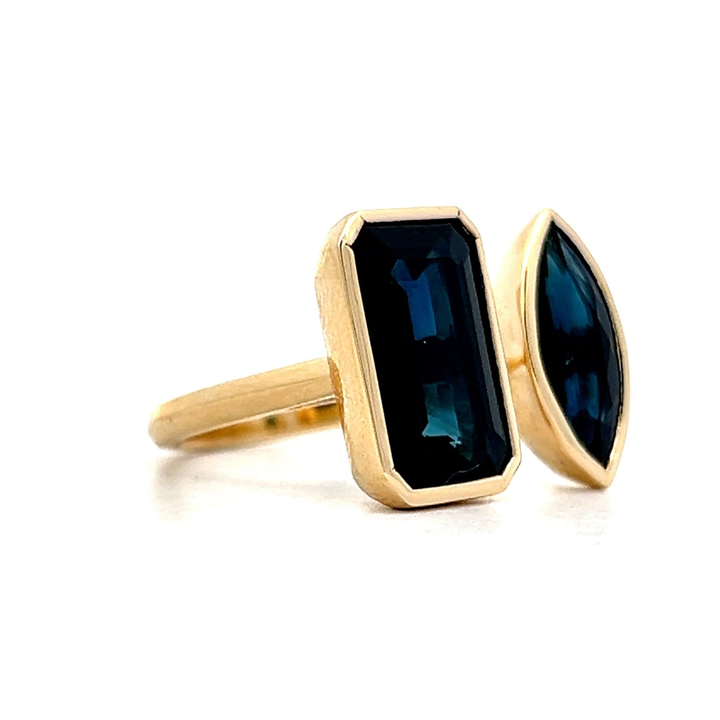 Bezel Set Blue Sapphire Toi et Moi Ring in 14k Yellow Gold