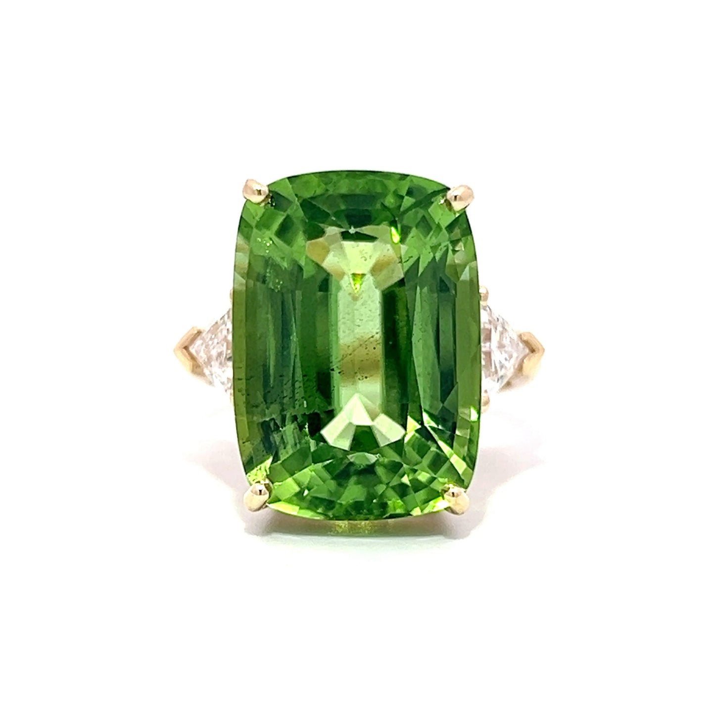 Emerald Cut Peridot Diamond Ring in Yellow Gold – Filigree
