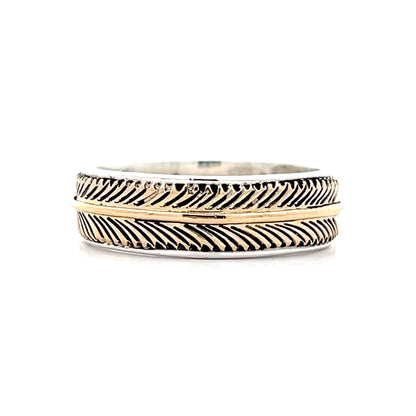 Men's H Mace Feather Wedding Band in 14k Yellow Gold & Silver
