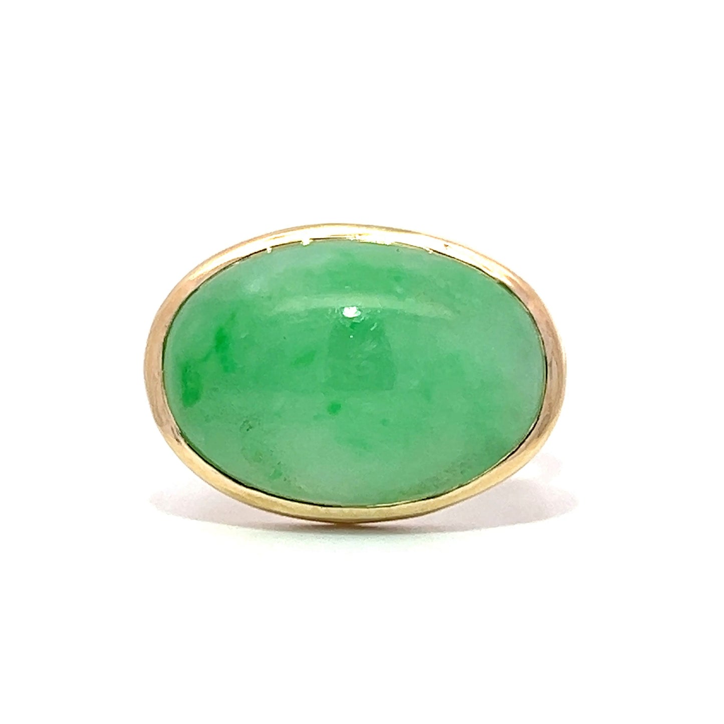 10.38 Cabochon Jade Solitaire Cocktail Ring in 14k Yellow Gold