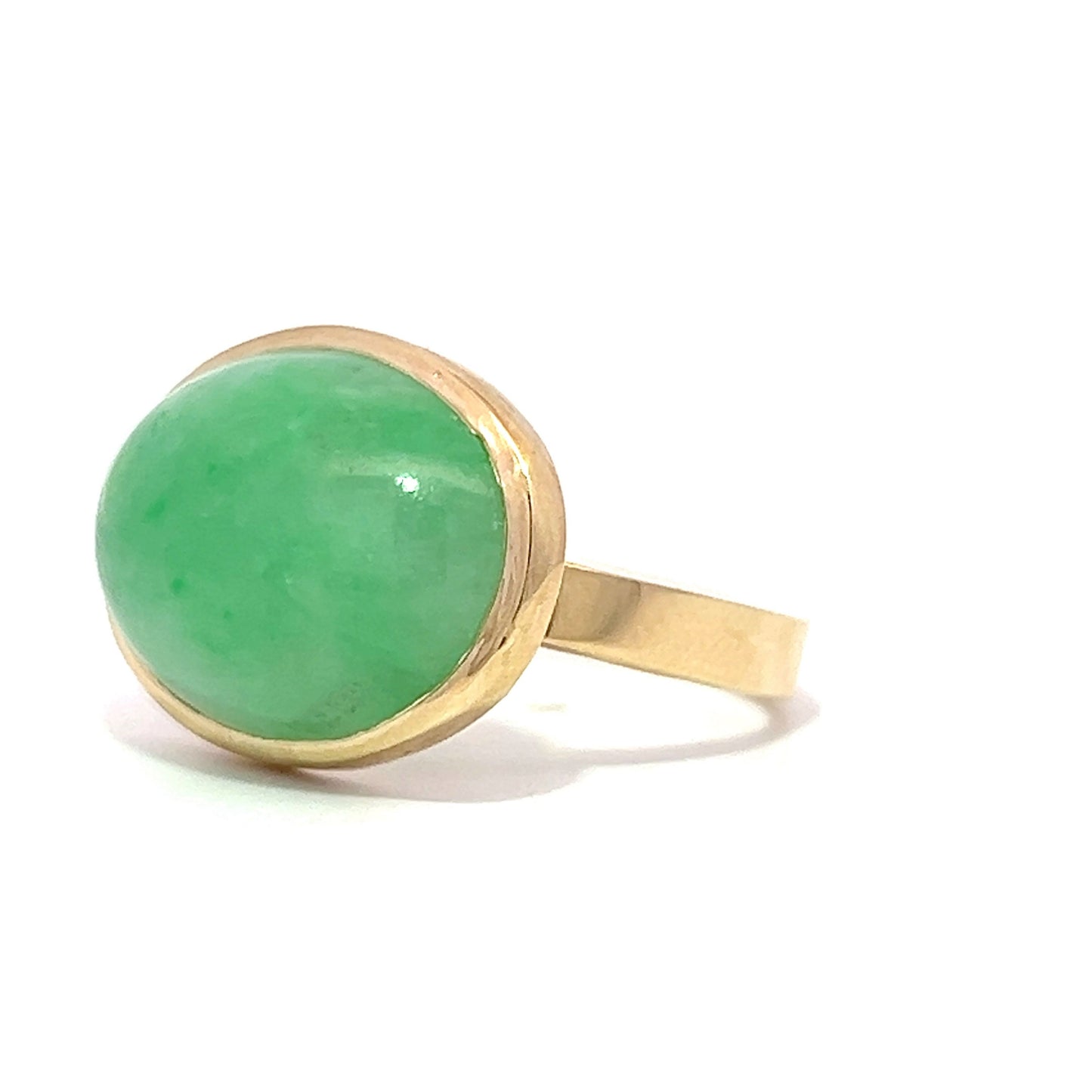 10.38 Cabochon Jade Solitaire Cocktail Ring in 14k Yellow Gold