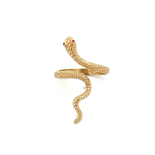 Ruby Eye Snake Ring in 14k Yellow Gold