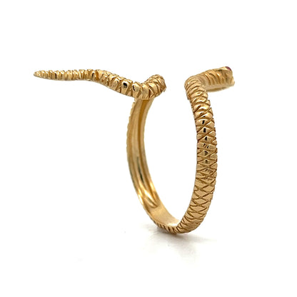 Ruby Eye Snake Ring in 14k Yellow Gold