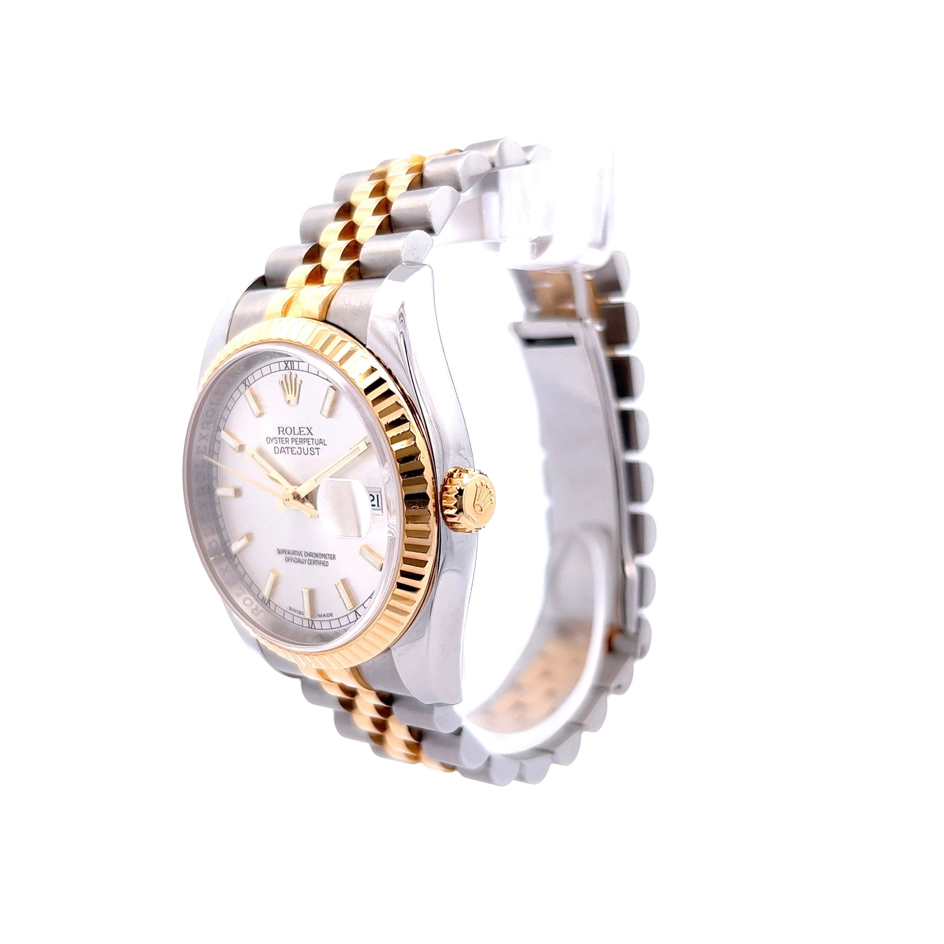 Rolex Two Tone Datejust Jubilee Silver Dial 116233 Filigree Jewelers