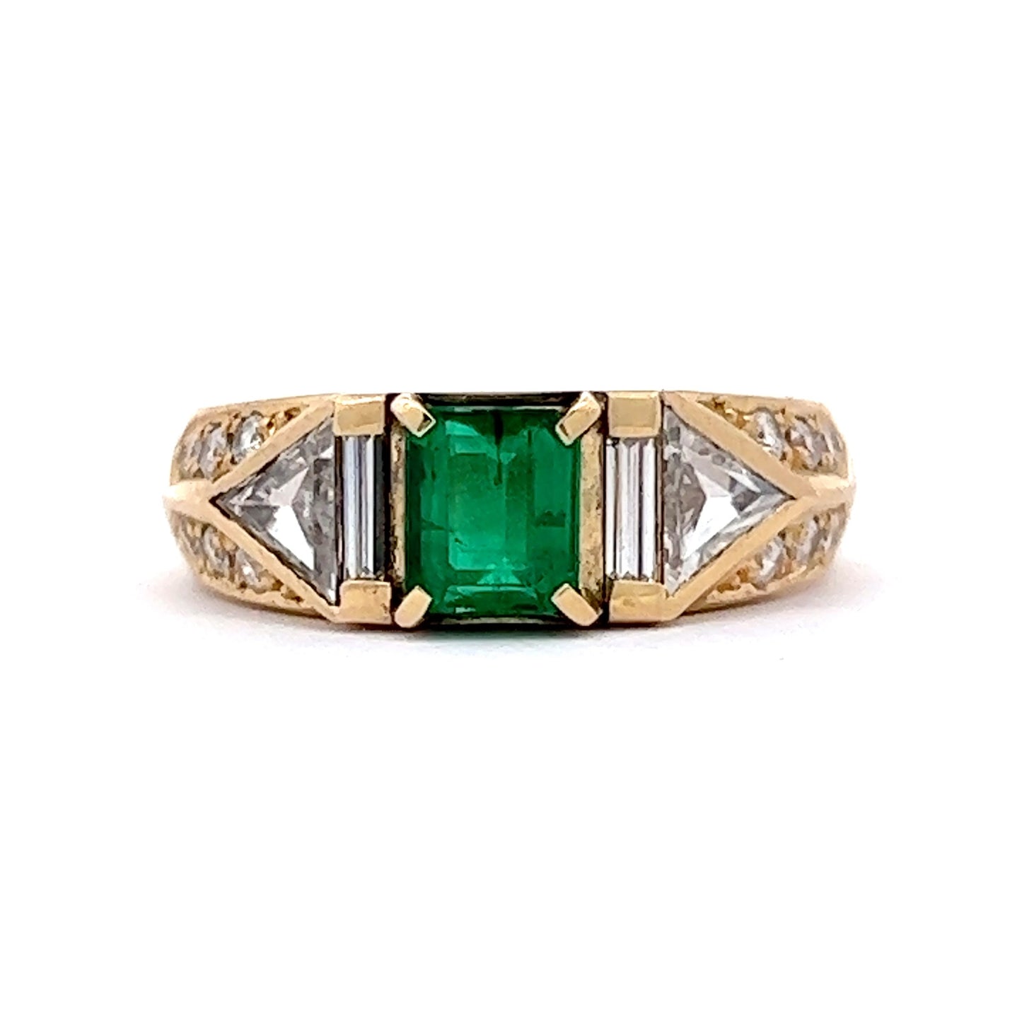 .59 Emerald Cut Emerald & Diamond Right Hand Ring in 18k Yellow Gold