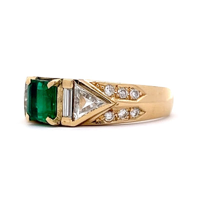 .59 Emerald Cut Emerald & Diamond Right Hand Ring in 18k Yellow Gold