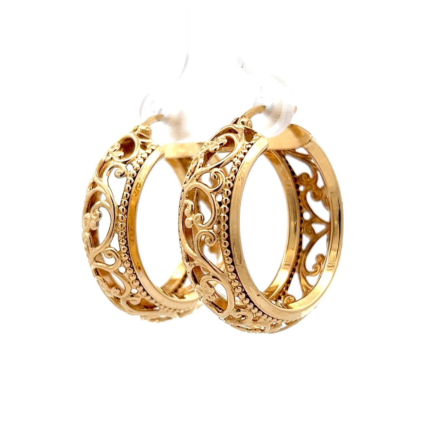 Intricate Filigree Hoop Earrings in 14k Yellow Gold