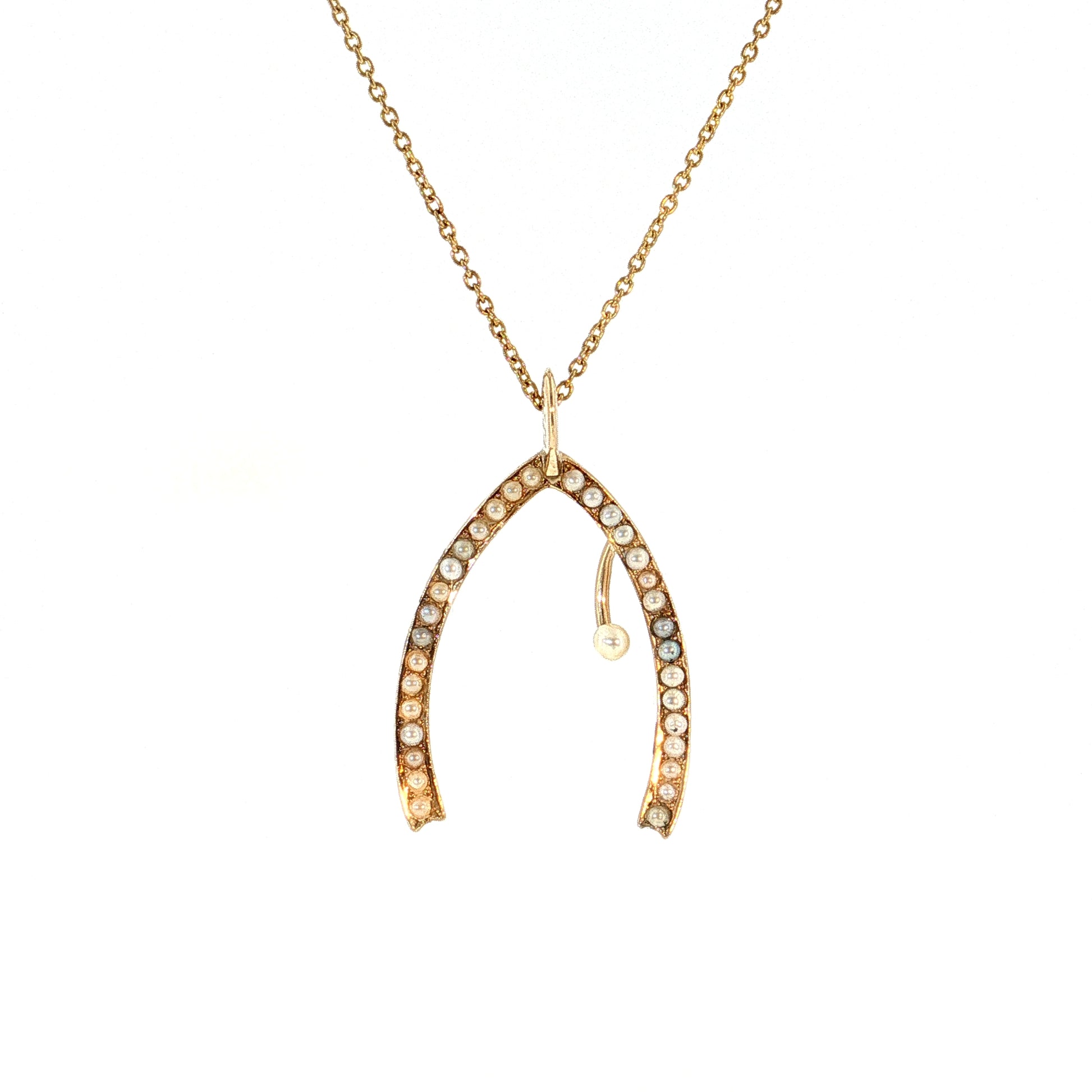 Victorian Seed Pearl Horseshoe Pendant 14k Yellow Gold